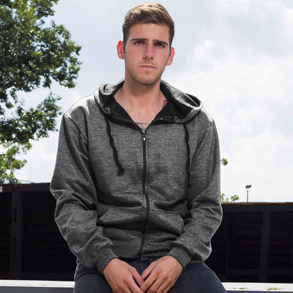 Unisex Zip-Through Hoodie Front (Charcoal Melange)